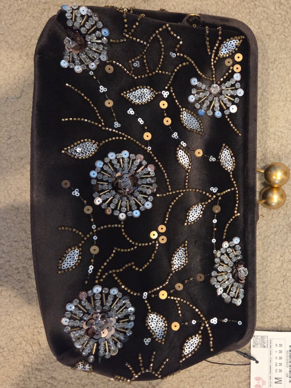 Zara NWT Beaded Embellished Gold Green Velvet Clutch Purse - Picture 1 of 1